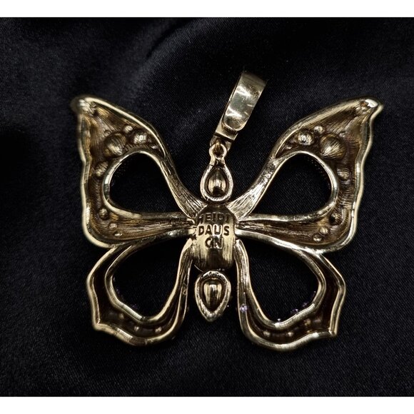 Heidi Daus Butterfly Crystal Pendant Gold-Tone Purple & Aurora Borealis Rhinesto - Picture 5 of 5